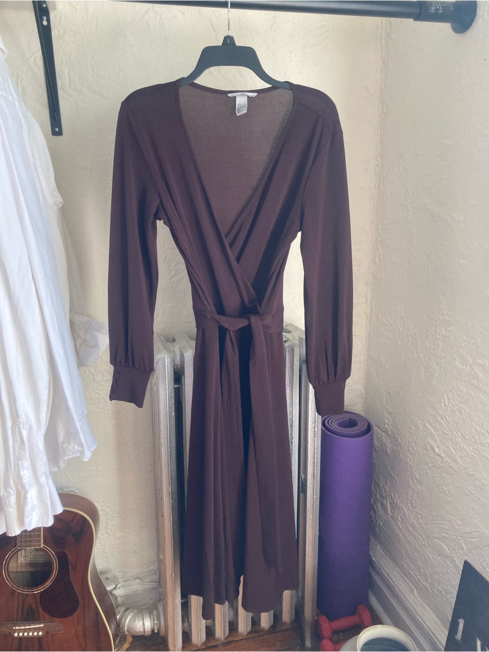 H&M Chocolate Brown Wrap Midi Dress with Tie Waist
